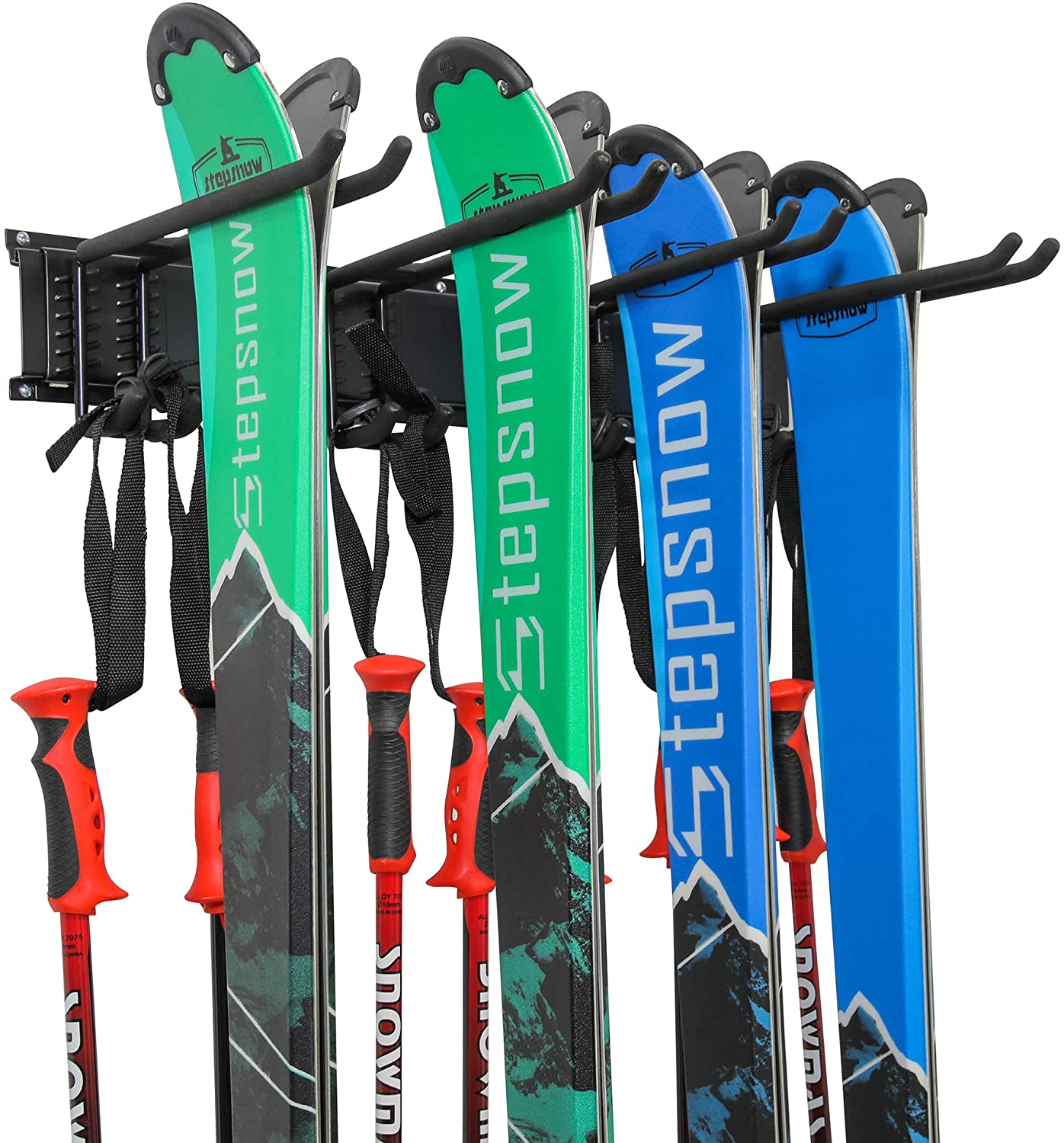 Lot de 2 porte-skis muraux en bois pour garage, support mural en bois,  support mural vertical pour skis d'intérieur pour 8 paires de skis, système  de suspension de garage à domicile 